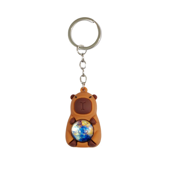 Keychain Pvc Soft Rubber Cartoon Solar System Galaxy Capybara Double Sided Glass Ball