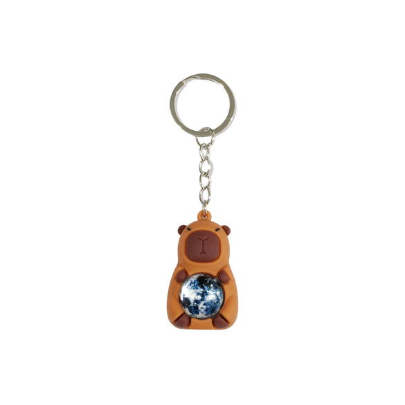 Keychain Pvc Soft Rubber Cartoon Solar System Galaxy Capybara Double Sided Glass Ball