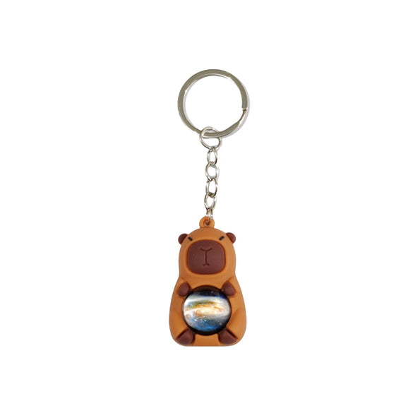 Keychain Pvc Soft Rubber Cartoon Solar System Galaxy Capybara Double Sided Glass Ball