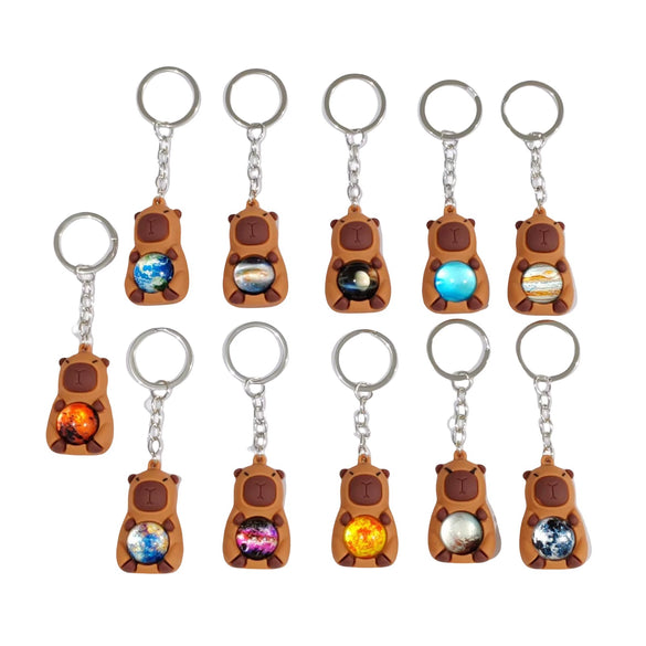 Keychain Pvc Soft Rubber Cartoon Solar System Galaxy Capybara Double Sided Glass Ball