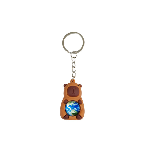 Keychain Pvc Soft Rubber Cartoon Solar System Galaxy Capybara Double Sided Glass Ball