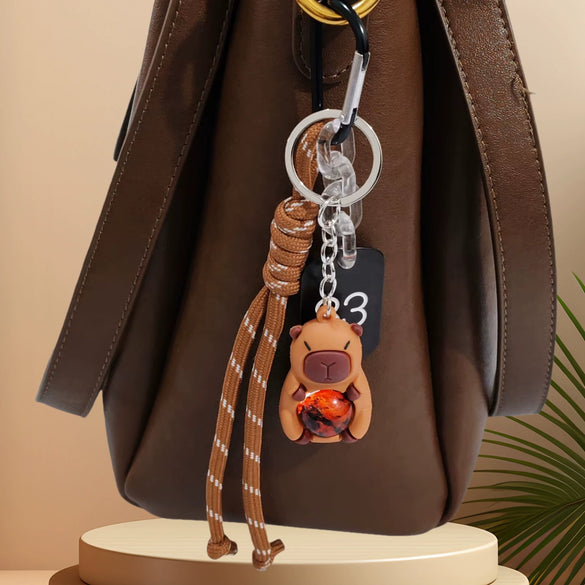 Keychain Pvc Soft Rubber Cartoon Solar System Galaxy Capybara Double Sided Glass Ball