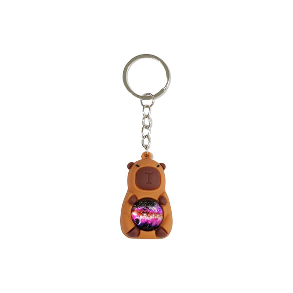 Keychain Pvc Soft Rubber Cartoon Solar System Galaxy Capybara Double Sided Glass Ball