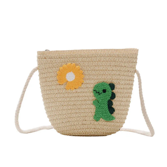 Kid'S Small Straw Animal Cute Bucket Zipper Crossbody Bag