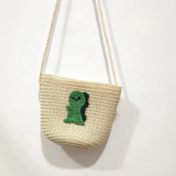 Kid'S Small Straw Animal Cute Bucket Zipper Crossbody Bag