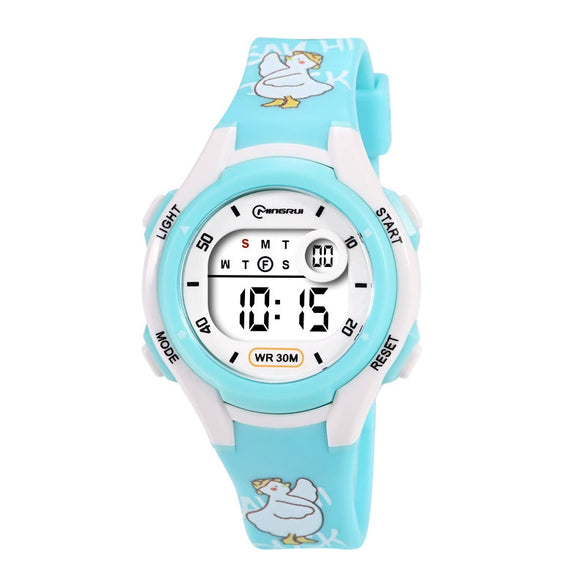 Kids Digital Watch Resin Case Plastic Mirror Silicone Strap Round Dial Sports Style Printed Waterproof