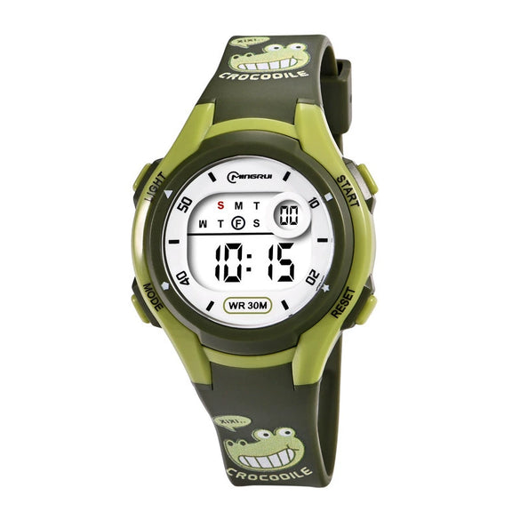 Kids Digital Watch Resin Case Plastic Mirror Silicone Strap Round Dial Sports Style Printed Waterproof