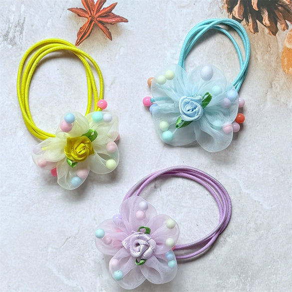 Kids Hair Tie Mesh Flower Mixed Materials Handmade