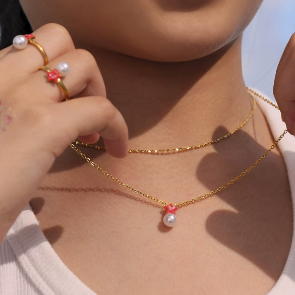 Kids' Jewelry Set Ferris Wheel Pearl Star Necklace Bracelet Ring Earrings Titanium Steel Goldplated