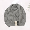 Knitted Acrylic Women's Hat With Hollow Leaves Lace Button Jacquard Patchwork Design