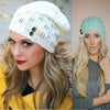Knitted Acrylic Women's Hat With Hollow Leaves Lace Button Jacquard Patchwork Design