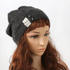 Knitted Acrylic Women's Hat With Hollow Leaves Lace Button Jacquard Patchwork Design