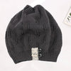 Knitted Acrylic Women's Hat With Hollow Leaves Lace Button Jacquard Patchwork Design