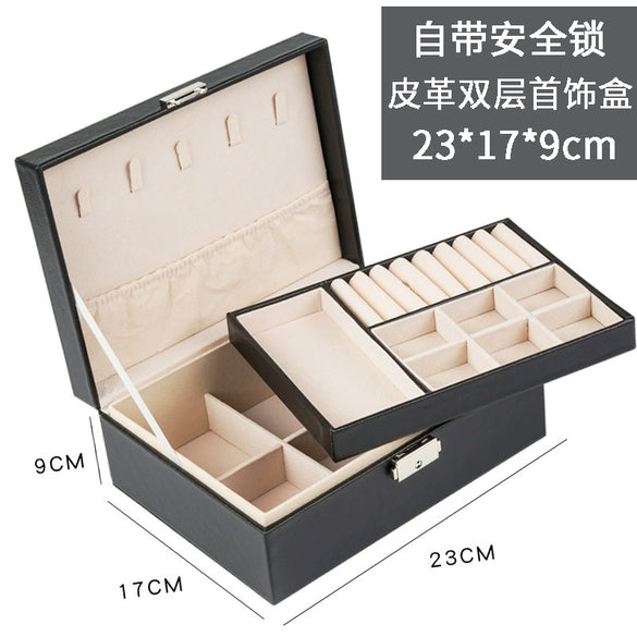 Knockon Opening And Closing Door Doublelayer Leather Jewelry Storage Box For Ring Necklace