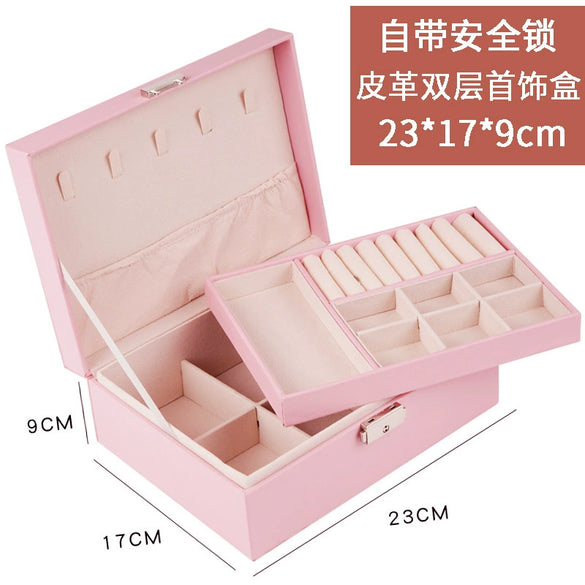 Knockon Opening And Closing Door Doublelayer Leather Jewelry Storage Box For Ring Necklace