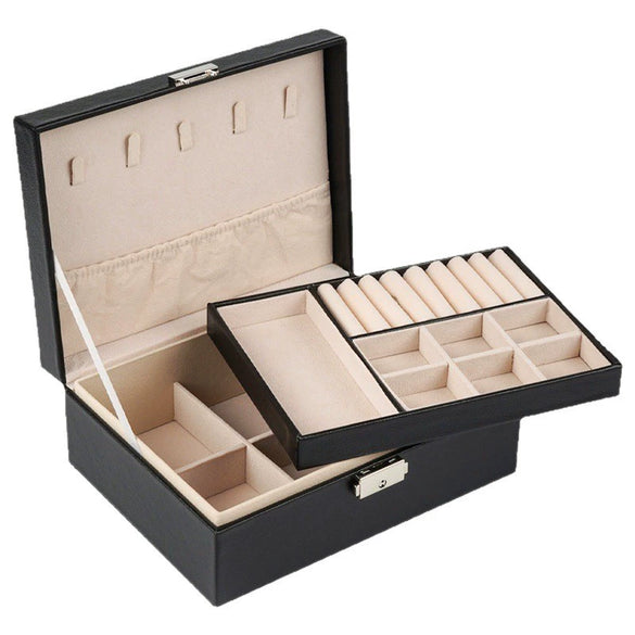 Knockon Opening And Closing Door Doublelayer Leather Jewelry Storage Box For Ring Necklace