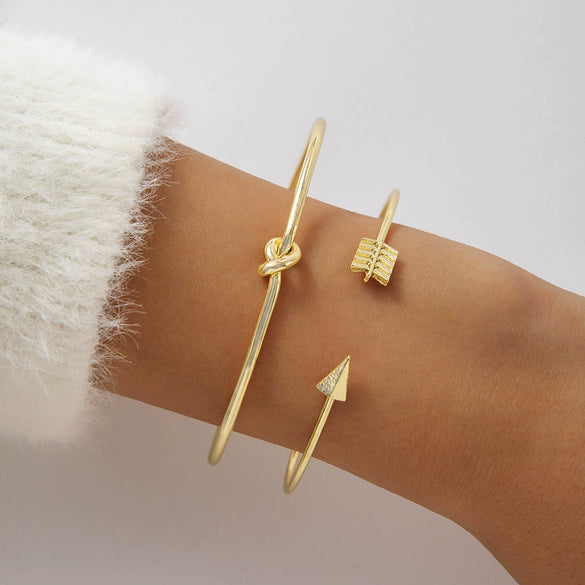 Knotted Round Arrow Multipiece Silver Alloy Geometric Triangle Electroplated Women's Bracelet Twopiece Set
