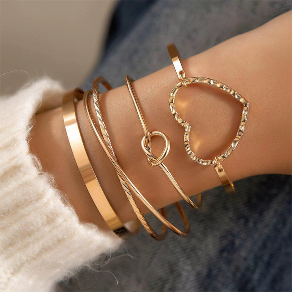 Knotted Round Arrow Multipiece Silver Alloy Geometric Triangle Electroplated Women's Bracelet Twopiece Set