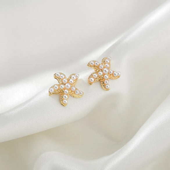 Korea Small Pearl Simple And Versatile Starfish Shell Earrings Wholesale Gooddiy