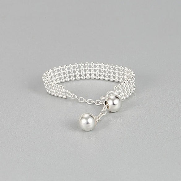 Korean Design Adjustable S925 Sterling Silver Pull Four-Layer Light Bead Adjustable Ring