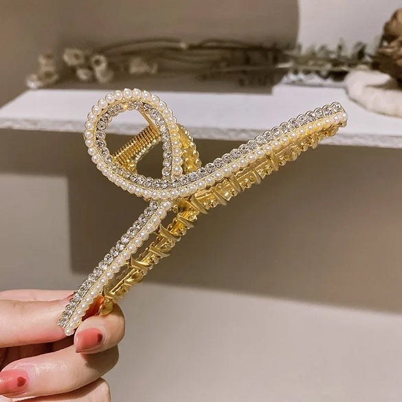 Korean Fashion Pearl Diamond-Encrusted Hair Shark Clip Hairpin Simple Hair Accessories
