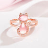 Korean Pink Crystal Cat Ring Female Diamond Hibiscus Stone Cat Open Fashion Ring