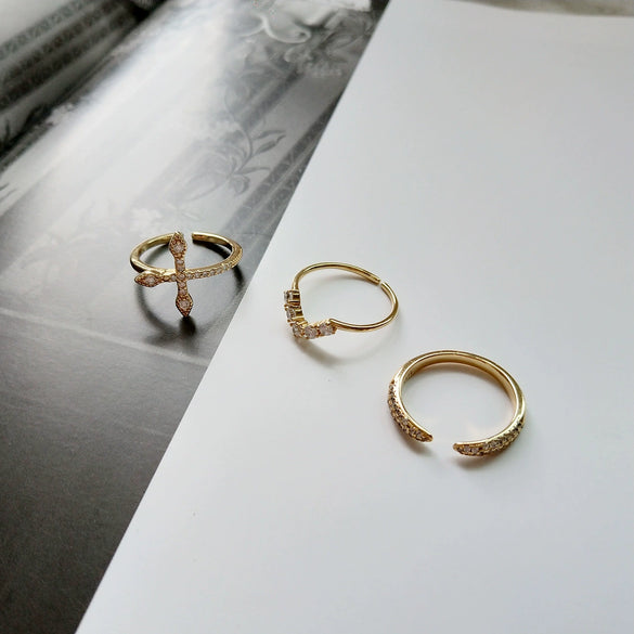 Korean Style 925 Sterling Silver Micro Inlaid Zircon Ring Simple Fashion Open Ring Ring