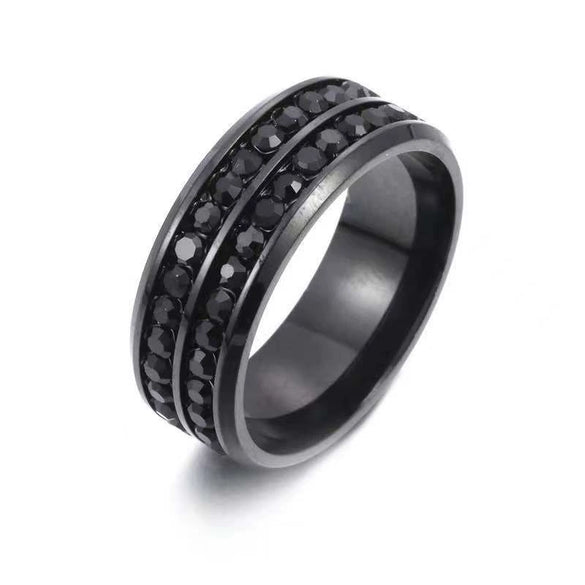 Korean Style Double Row Inlaid Zircon Stainless Steel Constellation Geometric Ring For Unisex Fashion Jewelry