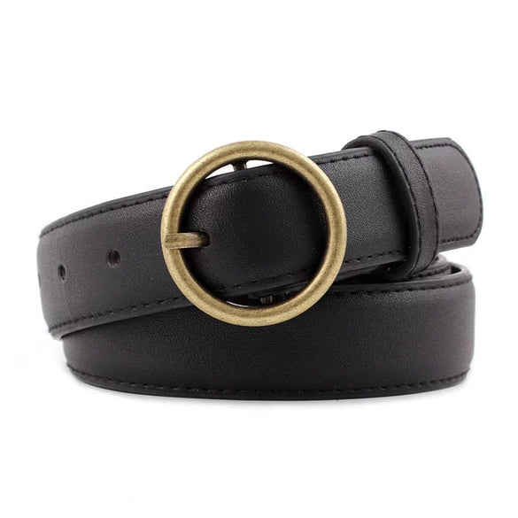 Korean Style Imitation Leather Women Decorative Pin Buckle Belt Fashion All Match Pants Round Buckle Belt