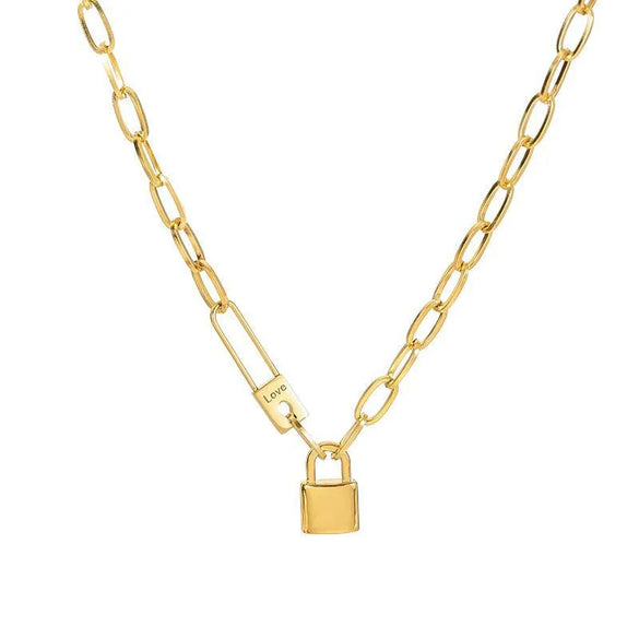 304 Stainless Steel 18K Gold Plated Korean Style Plating Letter Lock Necklace