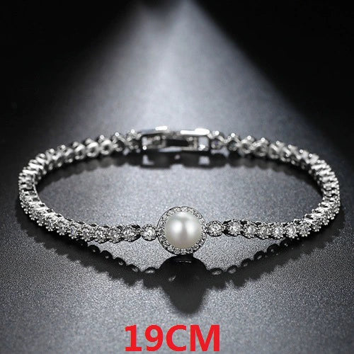 Korean Style Women's Copper Bracelet With Pearl Shell Beads And Zircon Geometric Design Fashion Simple All Match Jewelry