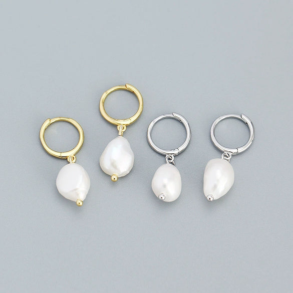 Korean Version Of Sterling Silver Earrings Minimalist Baroque Irregular Freshwater Pearl Earrings