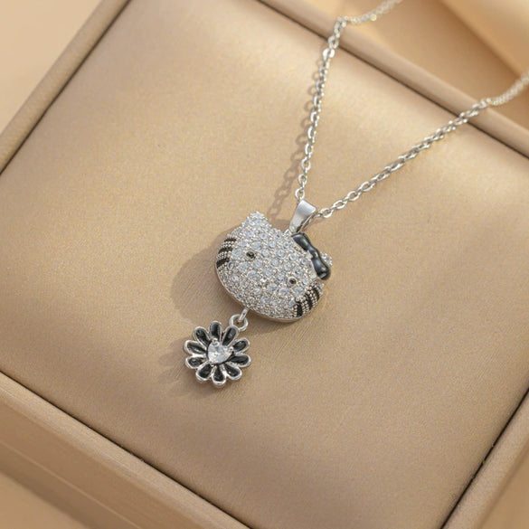 Kt Cat Pendant Necklace Micro Inlaid Zircon Copper Titanium Steel Jewelry With Light Luxury Style Set With Diamonds And Electroplated In Vacuum Furnace