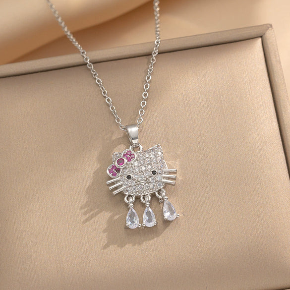 Kt Cat Pendant Necklace Micro Inlaid Zircon Copper Titanium Steel Jewelry With Light Luxury Style Set With Diamonds And Electroplated In Vacuum Furnace