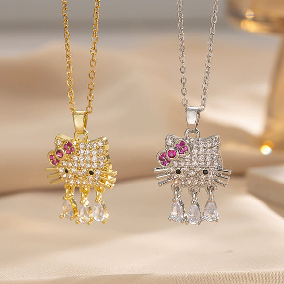 Kt Cat Pendant Necklace Micro Inlaid Zircon Copper Titanium Steel Jewelry With Light Luxury Style Set With Diamonds And Electroplated In Vacuum Furnace