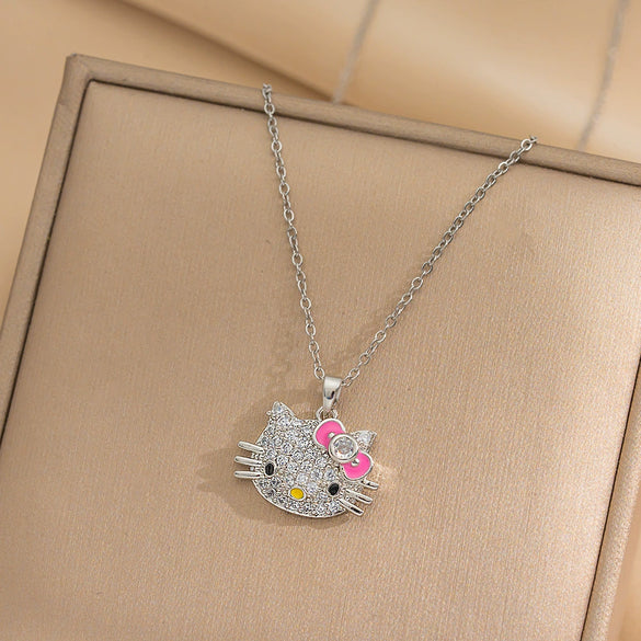 Kt Cat Pendant Necklace Micro Inlaid Zircon Copper Titanium Steel Jewelry With Light Luxury Style Set With Diamonds And Electroplated In Vacuum Furnace