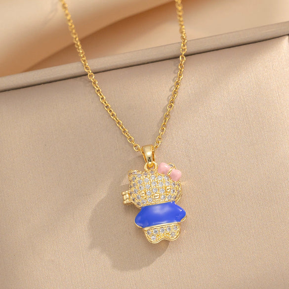 Kt Cat Pendant Necklace Micro Inlaid Zircon Copper Titanium Steel Jewelry With Light Luxury Style Set With Diamonds And Electroplated In Vacuum Furnace
