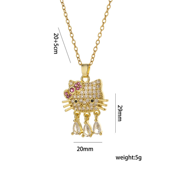 Kt Cat Pendant Necklace Micro Inlaid Zircon Copper Titanium Steel Jewelry With Light Luxury Style Set With Diamonds And Electroplated In Vacuum Furnace