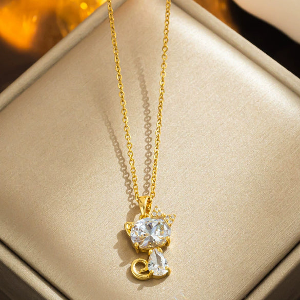 Kt Cat Pendant Necklace Micro Inlaid Zircon Copper Titanium Steel Jewelry With Light Luxury Style Set With Diamonds And Electroplated In Vacuum Furnace