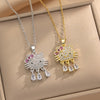Kt Cat Pendant Necklace Micro Inlaid Zircon Copper Titanium Steel Jewelry With Light Luxury Style Set With Diamonds And Electroplated In Vacuum Furnace