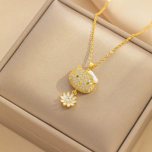 Kt Cat Pendant Necklace Micro Inlaid Zircon Copper Titanium Steel Jewelry With Light Luxury Style Set With Diamonds And Electroplated In Vacuum Furnace
