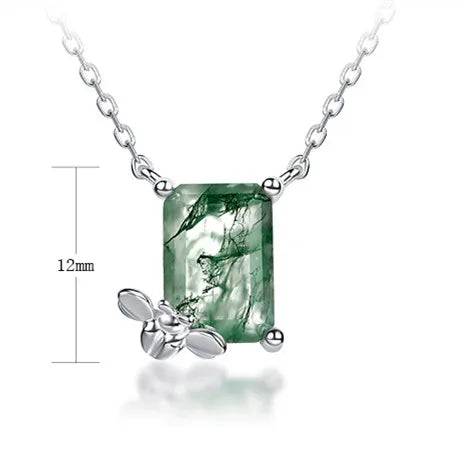Lab-Grown Gemstone Sterling Silver White Gold Plated Elegant Simple Style Bee Pendant Necklace