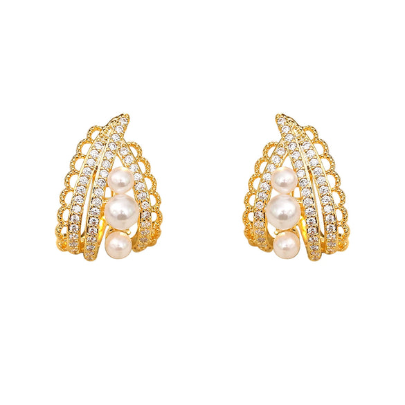 Lace Pearl Geometric Copper Earrings With Electroplating For Women