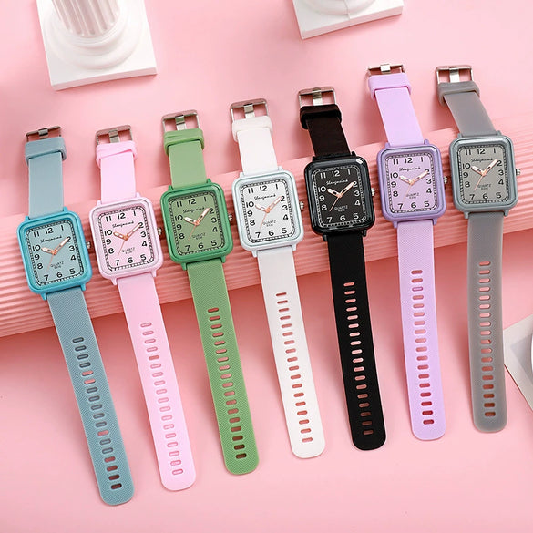 Ladies Alloy And Silicone Rectangle Shell Digital Quartz Watch Leisure Style