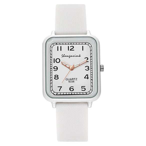 Ladies Alloy And Silicone Rectangle Shell Digital Quartz Watch Leisure Style