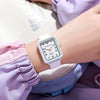 Ladies Alloy And Silicone Rectangle Shell Digital Quartz Watch Leisure Style