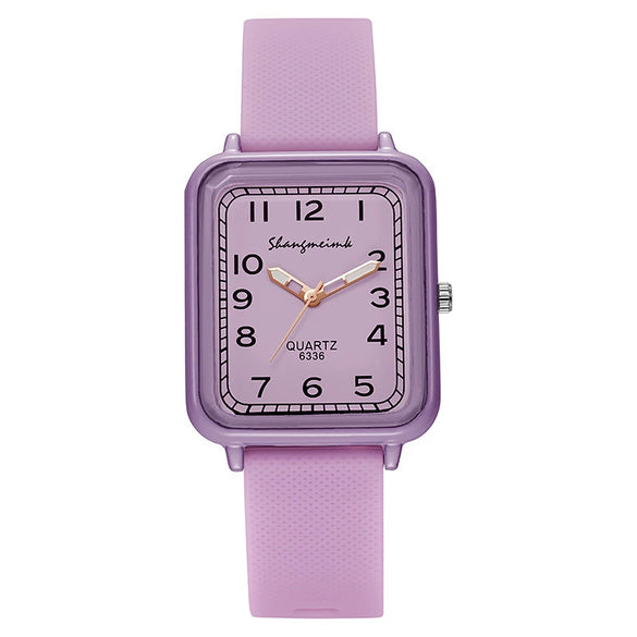 Ladies Alloy And Silicone Rectangle Shell Digital Quartz Watch Leisure Style