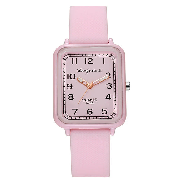 Ladies Alloy And Silicone Rectangle Shell Digital Quartz Watch Leisure Style
