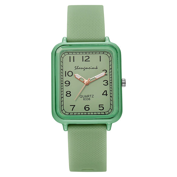 Ladies Alloy And Silicone Rectangle Shell Digital Quartz Watch Leisure Style