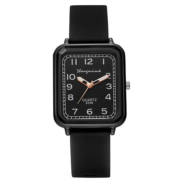 Ladies Alloy And Silicone Rectangle Shell Digital Quartz Watch Leisure Style